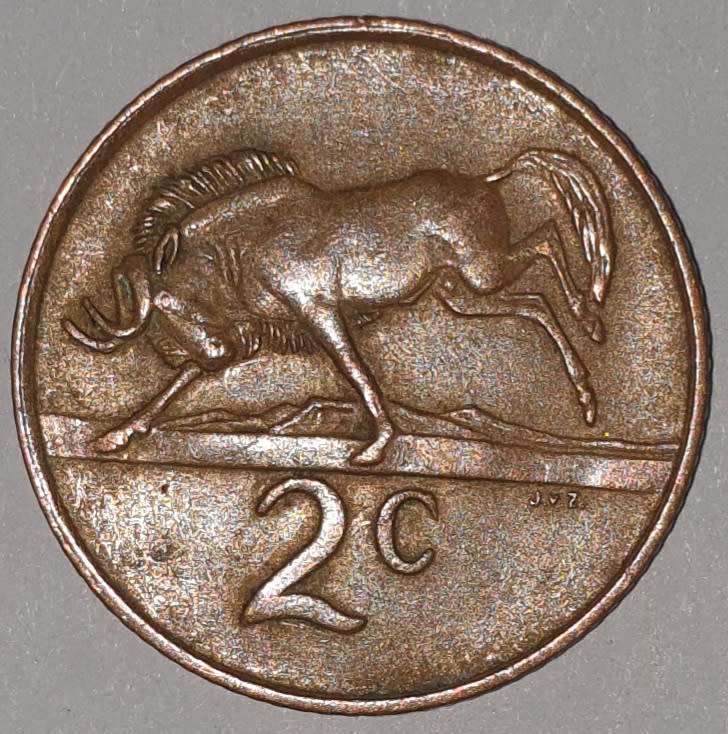 1986 - 2 CENT COIN (TWO CENT COIN) - RSA - BRONZE - KM#83 - BILINGUAL LEGEND - WILDEBEEST